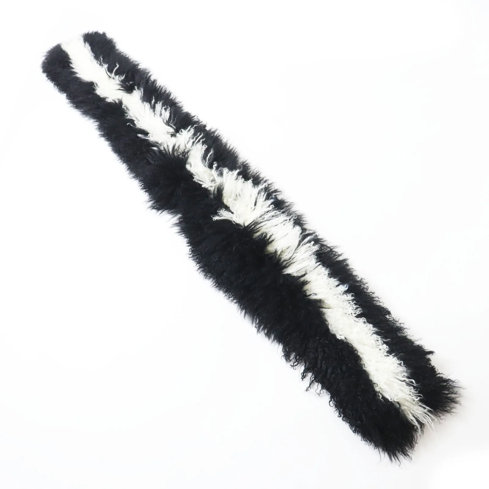 Fendi Lamb Fur Leather Long Scarf Black