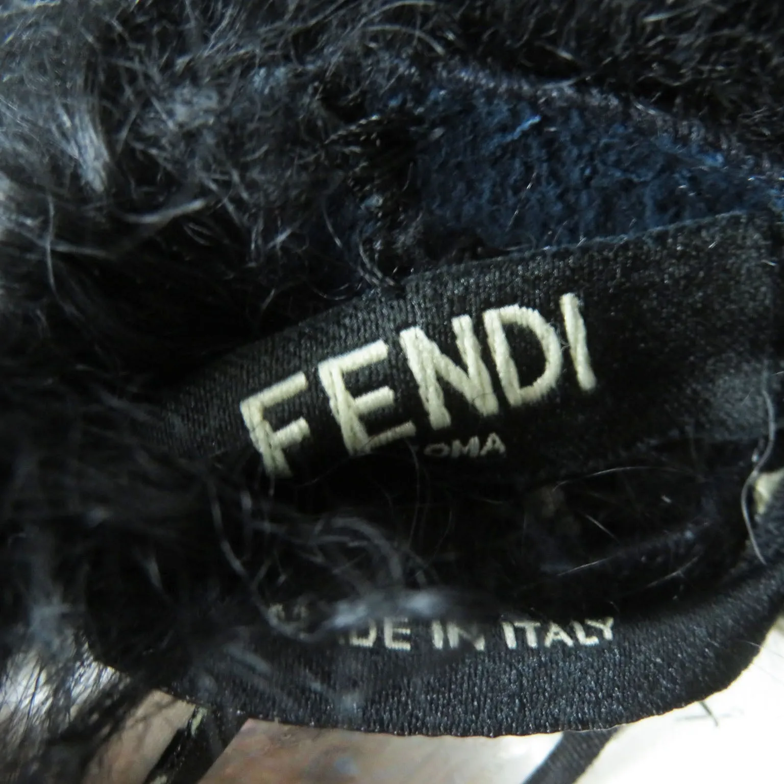 Fendi Lamb Fur Leather Long Scarf Black