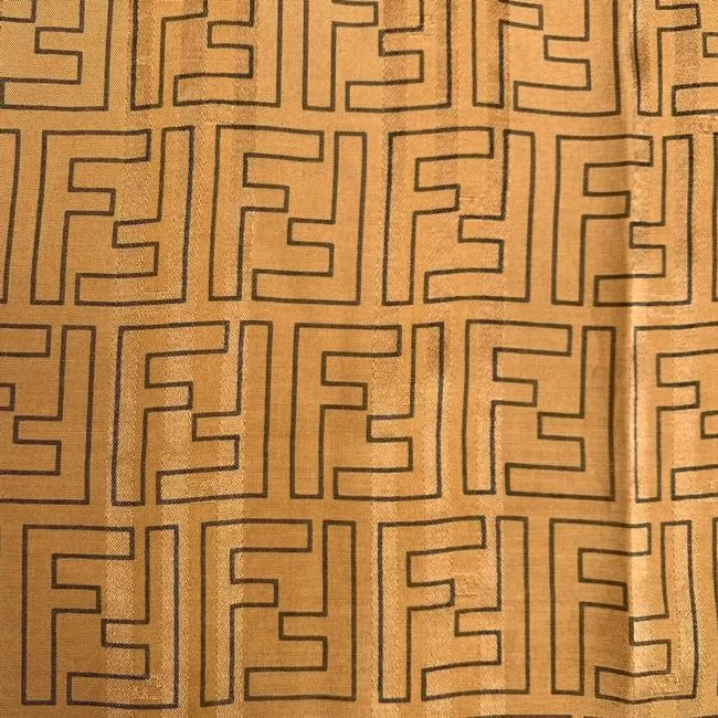 Fendi Orange Brown Zucca Print Logo Square Silk Scarf