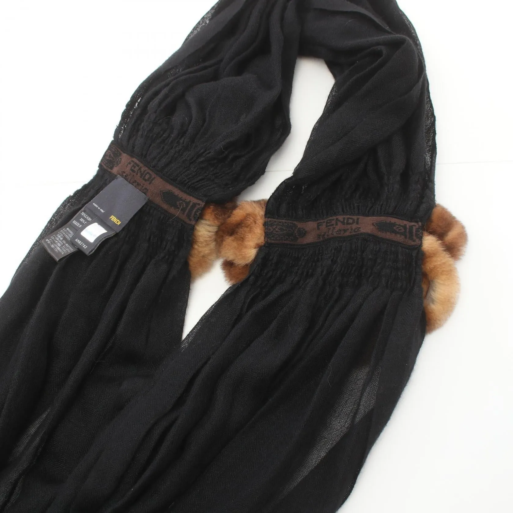 Fendi Silk Cashmere Mink Stole Scarf