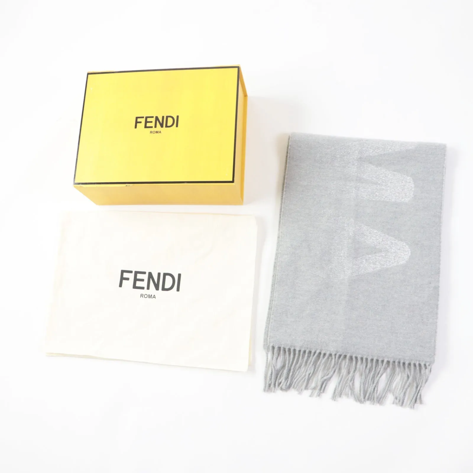 Fendi Wool Cashmere Scarf Light Gray