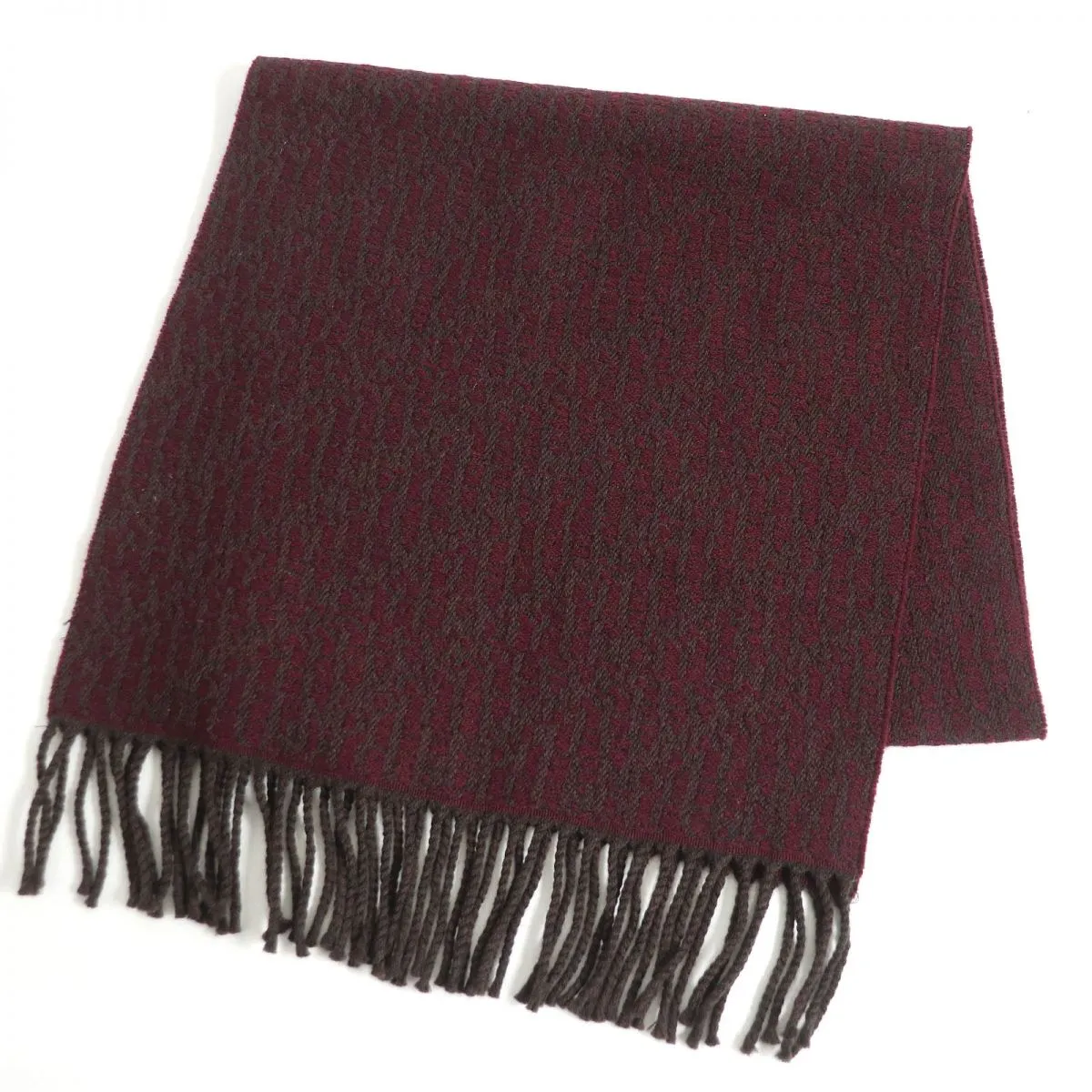 Fendi Wool Fringe Scarf Shawl Brown Bordeaux