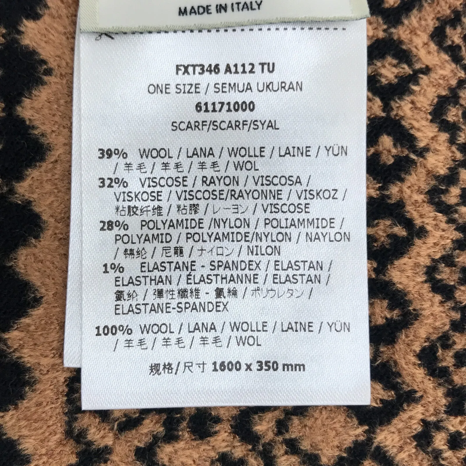 Fendi Wool Long Scarf Brown Unisex