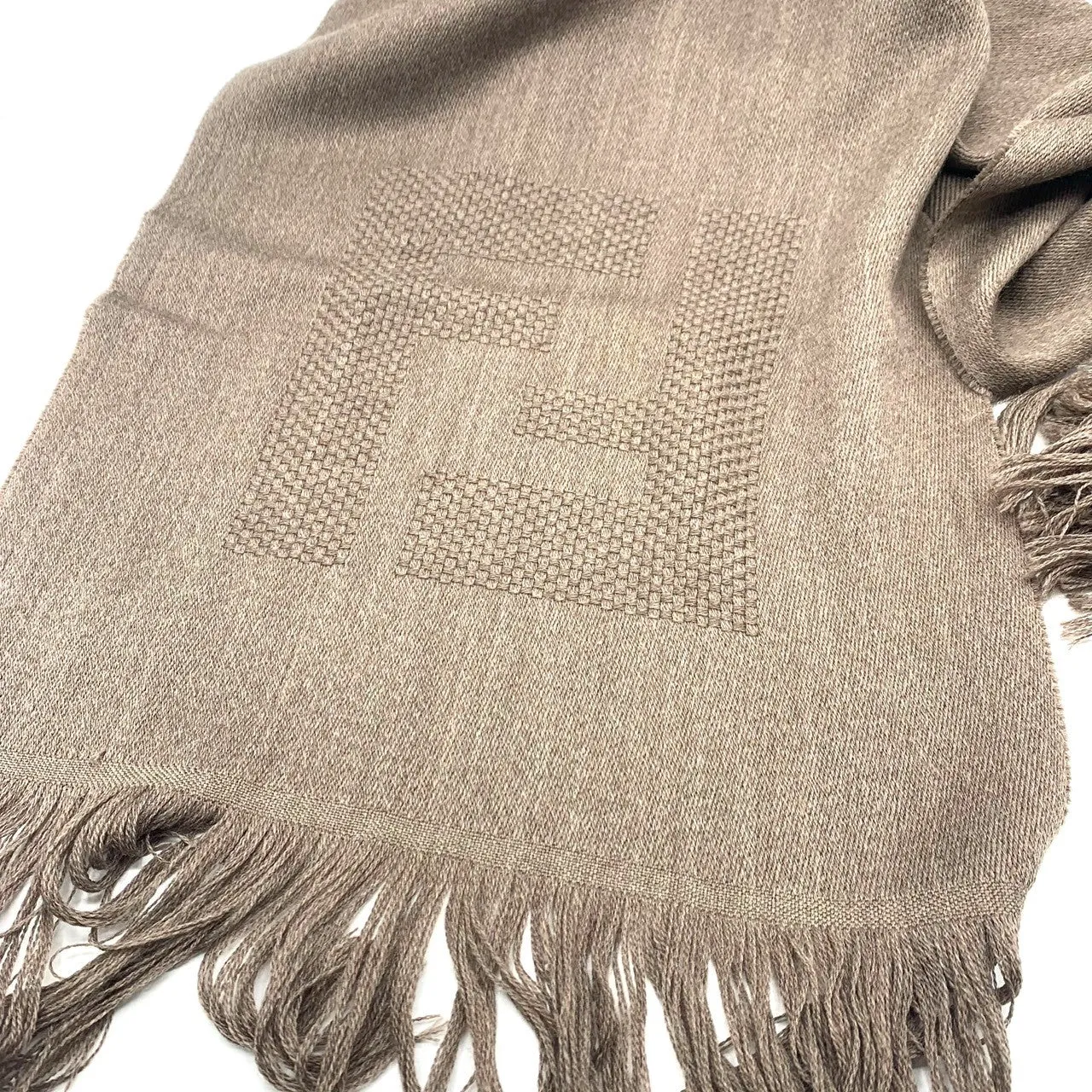 Fendi Wool Scarf Brown Fringe