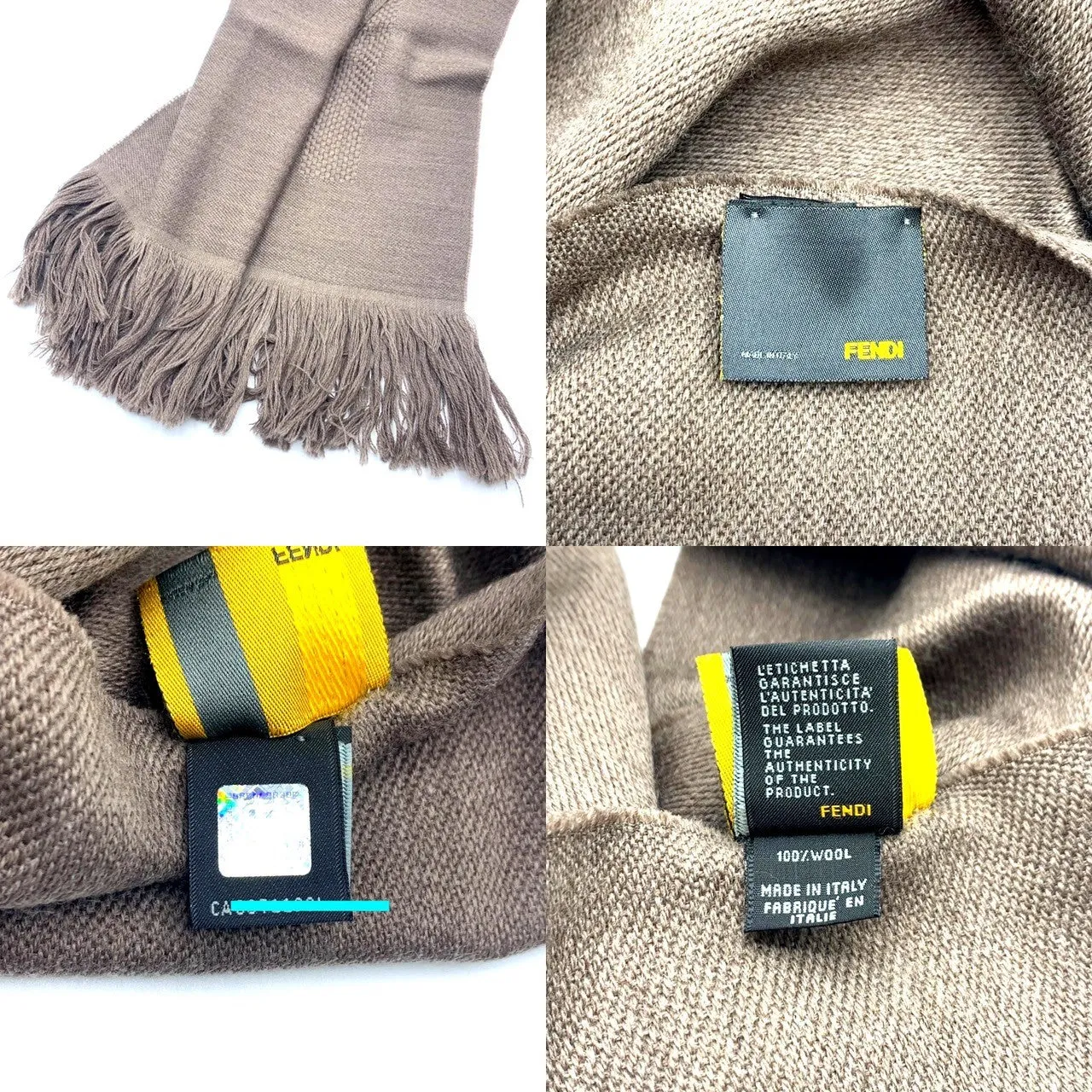 Fendi Wool Scarf Brown Fringe