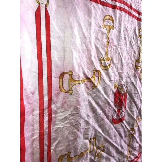 Gucci Red Black Gold White Horse-Bit Equestrian Print Silk Scarf