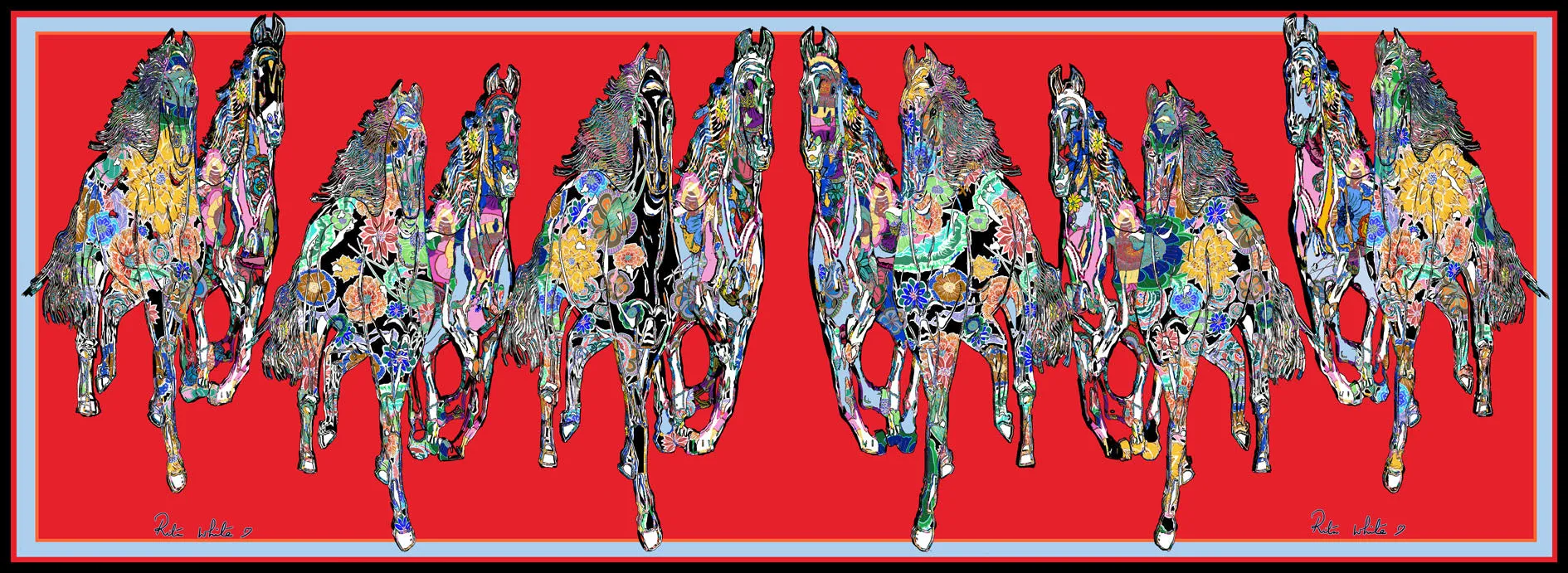 Horse Gallop in Red, Long Silk Scarf