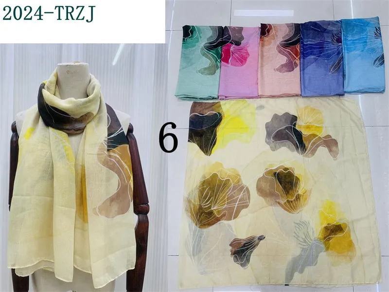 MYP017  Striped printed scarf Leaf flower scarf