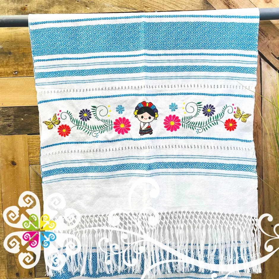 Otomi Doll Embroider Scarf- Artisan Pedal Loom Shawl