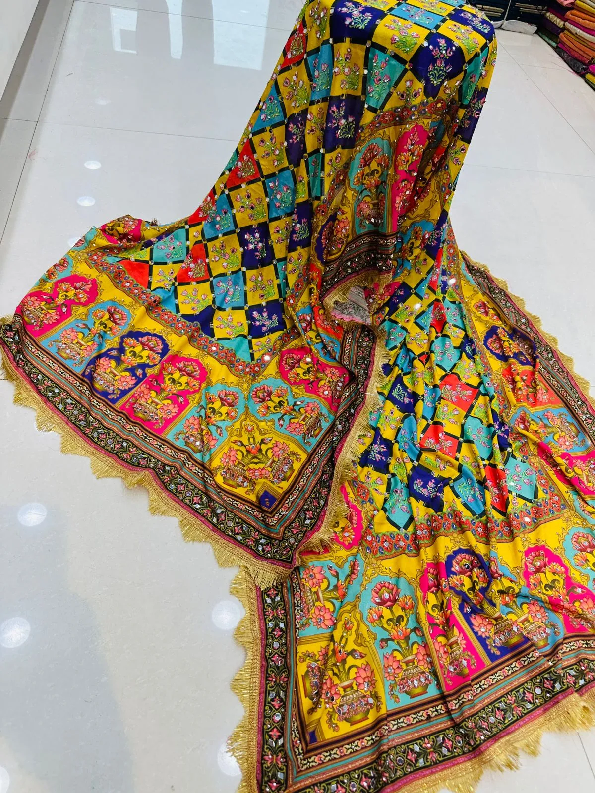 Party Wear Designer Handwork Real mirror Work Dupatta 