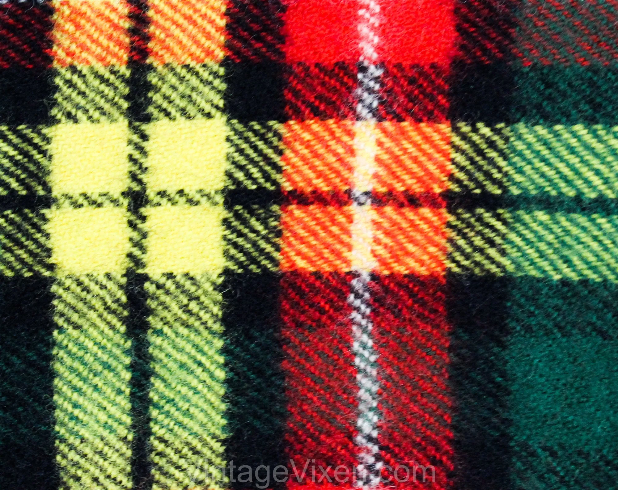 Red Yellow Green Plaid Scarf - 1950s 60s Tartan Artisan Style Woven Wool - Large Rectangle with Self Fringe - Fall Winter Cozy Coat Scarf