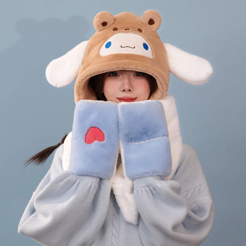 Sanrio Otomodachi Kigurumi 3 in 1 Fluffy Hat Scarf Mitten
