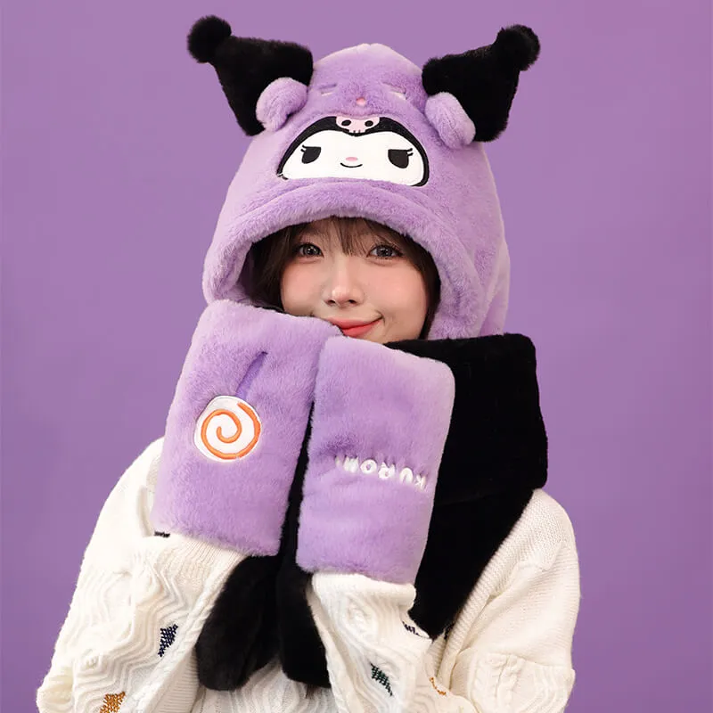 Sanrio Otomodachi Kigurumi 3 in 1 Fluffy Hat Scarf Mitten