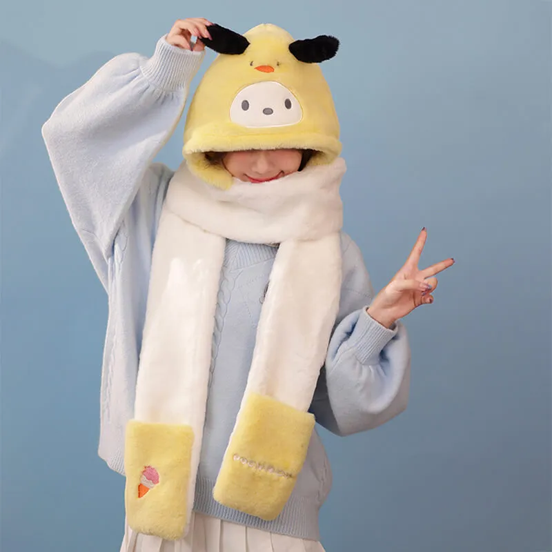 Sanrio Otomodachi Kigurumi 3 in 1 Fluffy Hat Scarf Mitten
