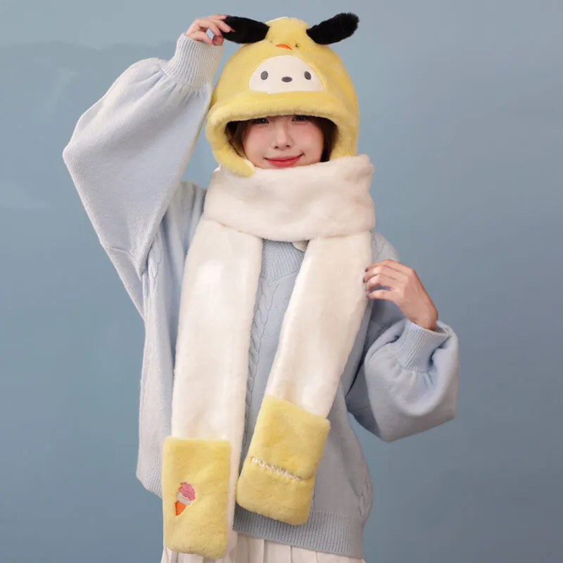 Sanrio Otomodachi Kigurumi 3 in 1 Fluffy Hat Scarf Mitten