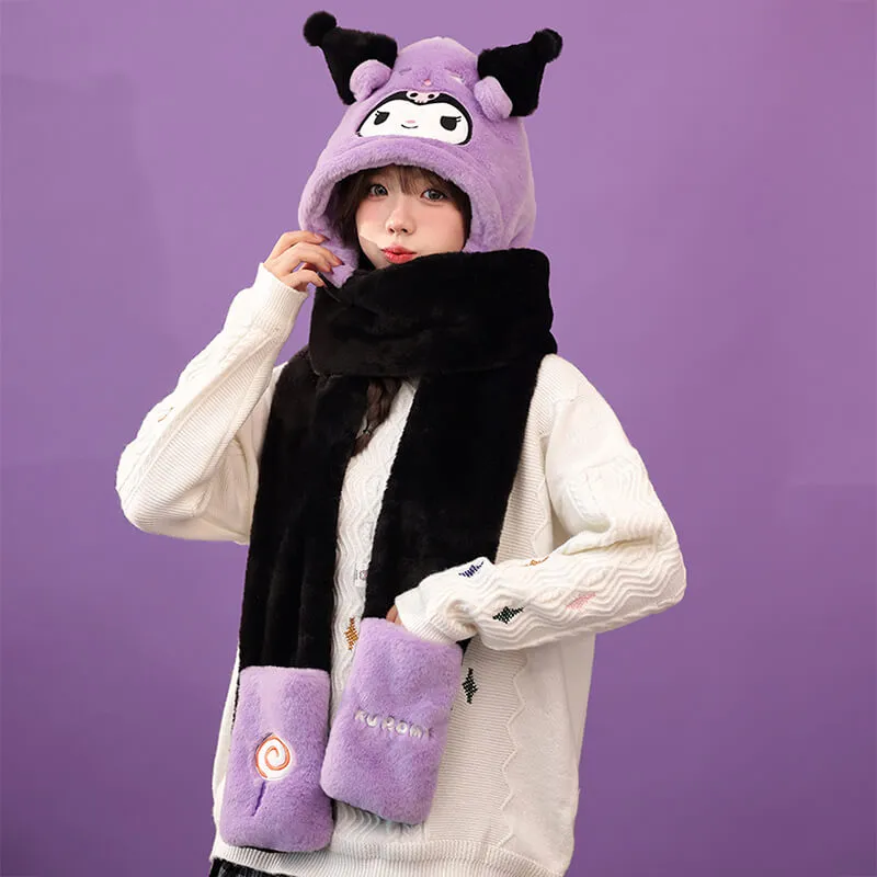 Sanrio Otomodachi Kigurumi 3 in 1 Fluffy Hat Scarf Mitten