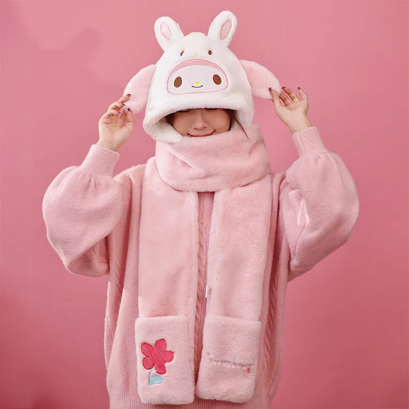 Sanrio Otomodachi Kigurumi 3 in 1 Fluffy Hat Scarf Mitten