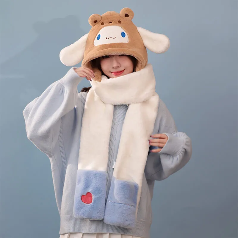 Sanrio Otomodachi Kigurumi 3 in 1 Fluffy Hat Scarf Mitten