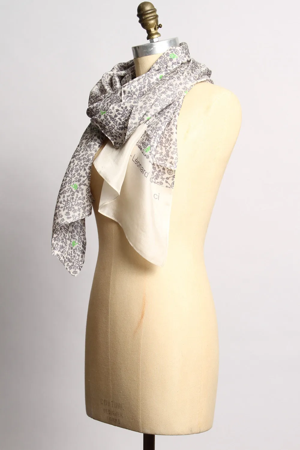Silk Floral Silver Scarf