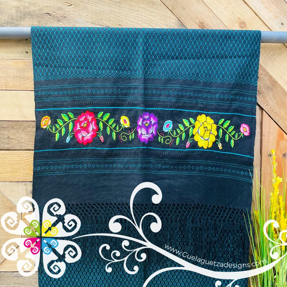 Tehuana Embroider Scarf- Artisan Pedal Loom Shawl