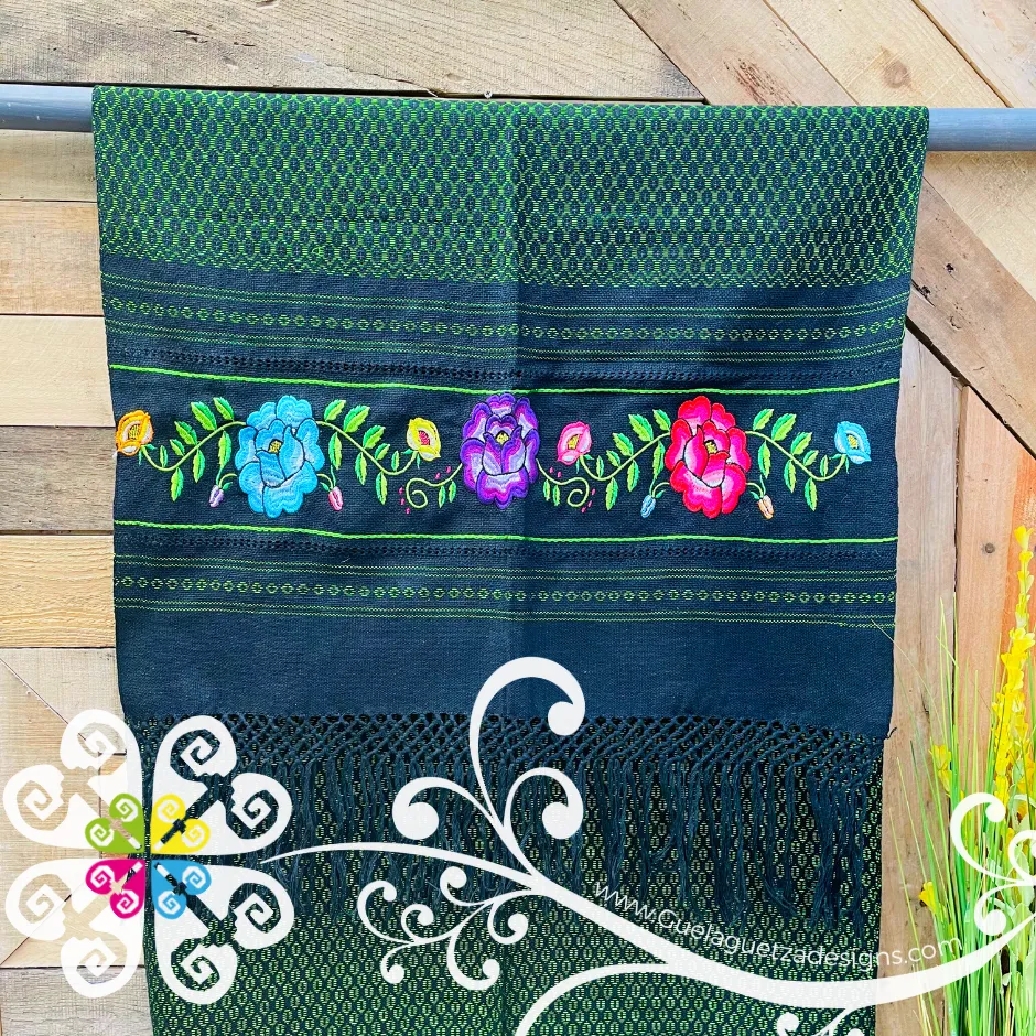 Tehuana Embroider Scarf- Artisan Pedal Loom Shawl
