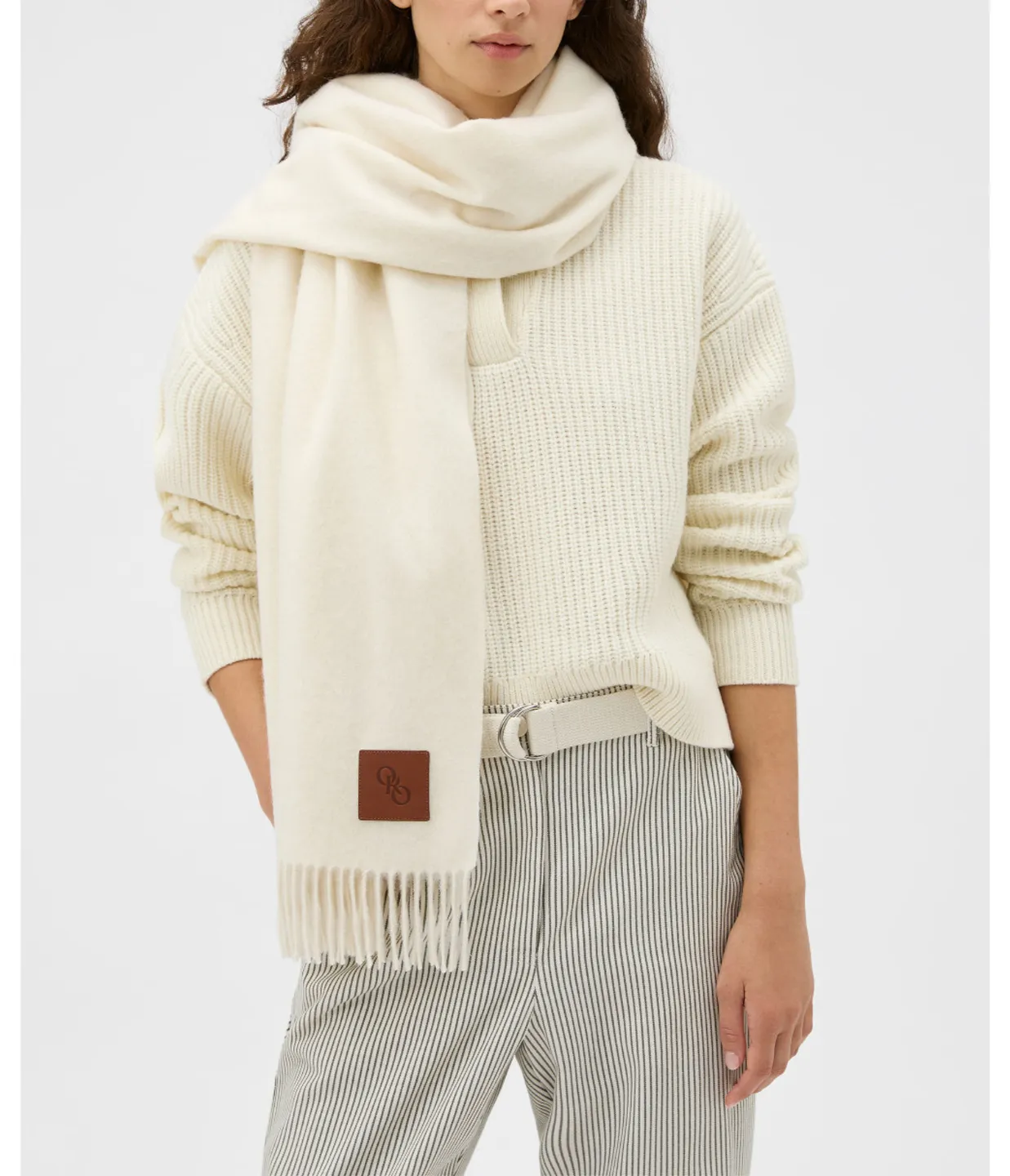 Woven Wool Scarf in Cream